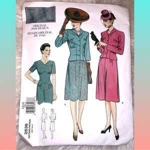 Vogue vintage style (1940) dress and jacket sewing pattern #2636 UNCUT